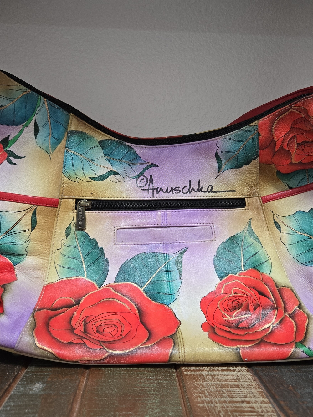 ANUSCHKA Romantic Rose Hand-Painted Fringe Leather Hobo CrossBody & SM Pouch